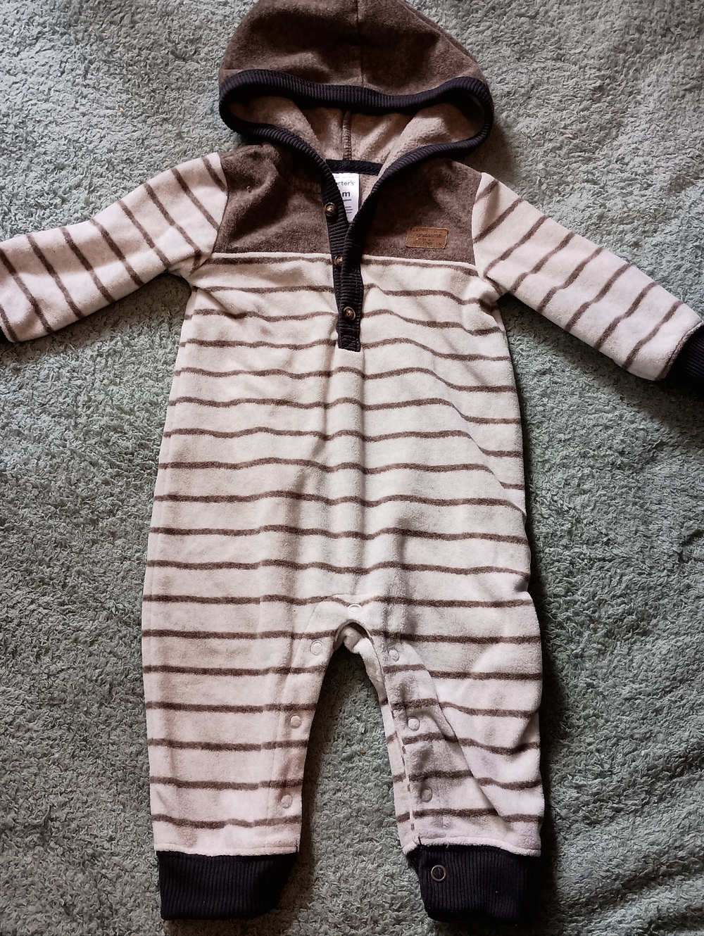 Carter's‎ Fleece Striped Hooded Baby Romper